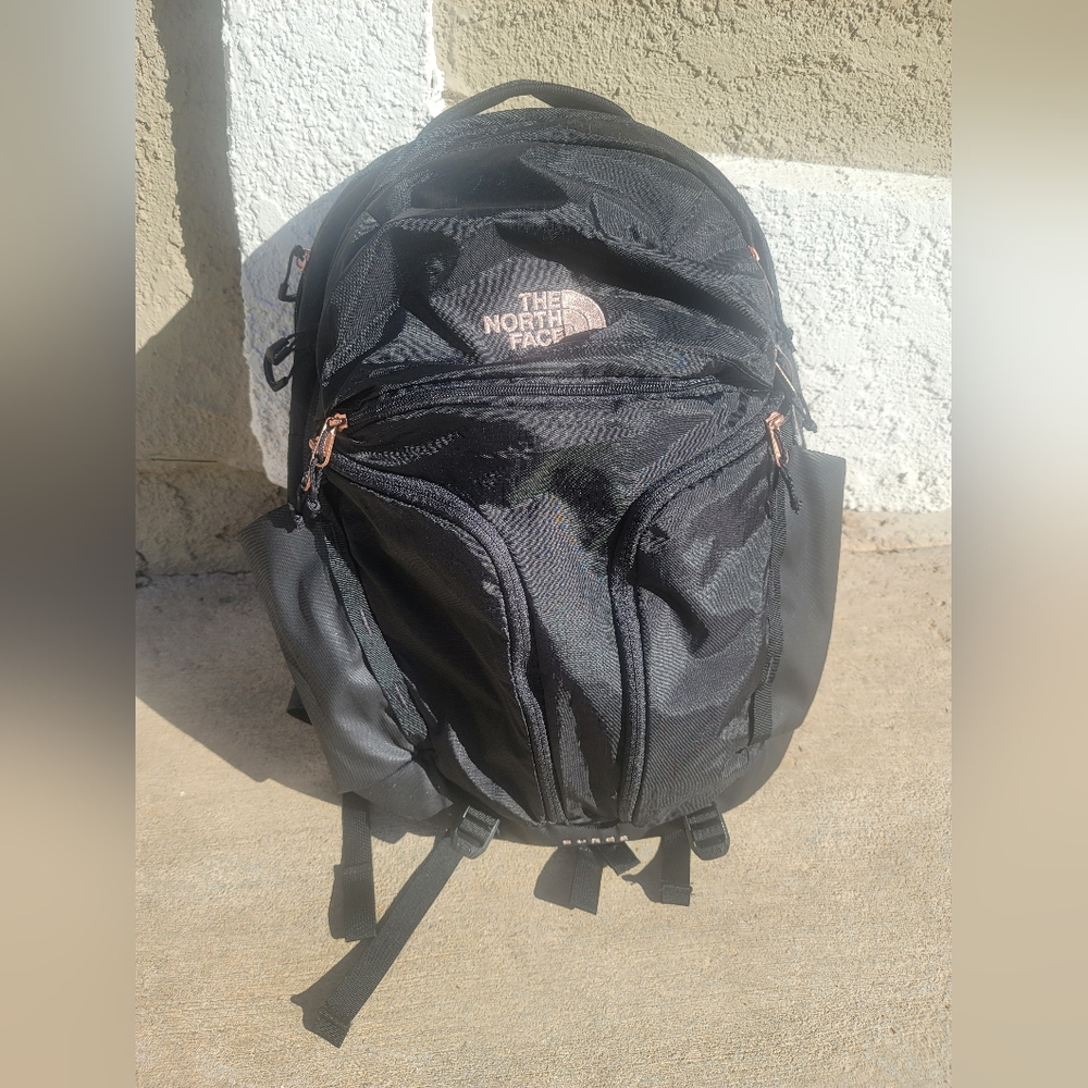 North Face Black and Rose Gold Backpack